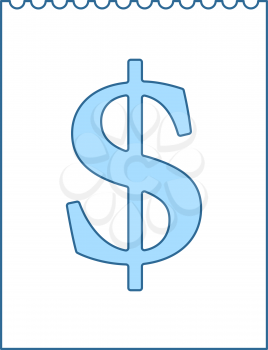 Dollar Calendar Icon. Thin Line With Blue Fill Design. Vector Illustration.
