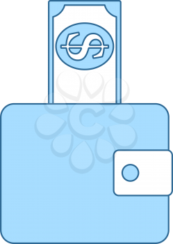 Dollar Get Out From Purse Icon. Thin Line With Blue Fill Design. Vector Illustration.