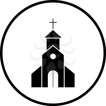 Church Icon. Thin Circle Stencil Design. Vector Illustration.