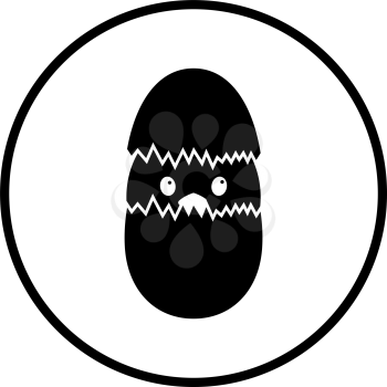 Easter Chicken In Egg Icon. Thin Circle Stencil Design. Vector Illustration.
