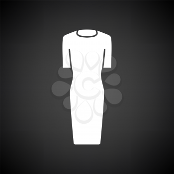 Business Woman Dress Icon. White on Black Background. Vector Illustration.