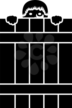 Criminal Peeping From Fence Icon. Black Stencil Design. Vector Illustration.