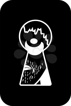 Criminal Peeping Through Keyhole Icon. Black Stencil Design. Vector Illustration.
