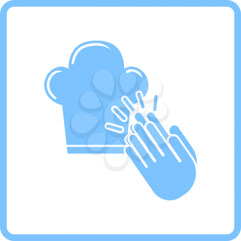 Clapping Palms To Toque Icon. Blue Frame Design. Vector Illustration.
