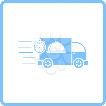 Fast Food Delivery Car Icon. Blue Frame Design. Vector Illustration.