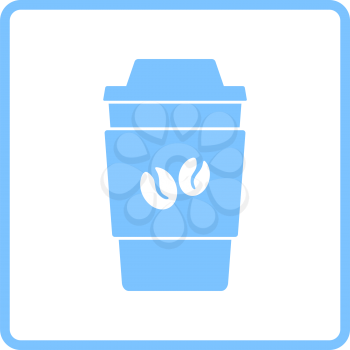 Outdoor Paper Cofee Cup Icon. Blue Frame Design. Vector Illustration.