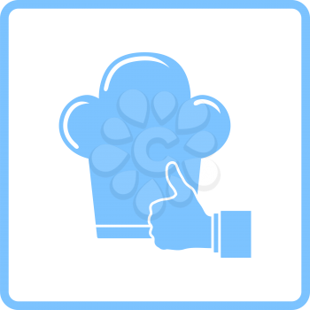Thumb Up To Chef Icon. Blue Frame Design. Vector Illustration.