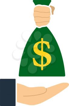 Hand Holding The Money Bag Icon. Flat Color Design. Vector Illustration.