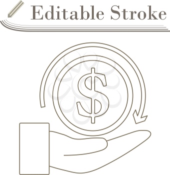 Cash Back Coin To Hand Icon. Editable Stroke Simple Design. Vector Illustration.