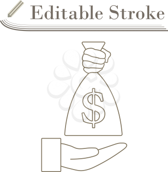Hand Holding The Money Bag Icon. Editable Stroke Simple Design. Vector Illustration.