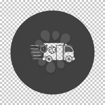 Fast Ambulance Car Icon. Subtract Stencil Design on Tranparency Grid. Vector Illustration.