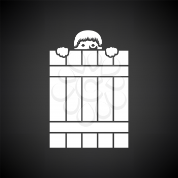 Criminal Peeping From Fence Icon. White on Black Background. Vector Illustration.