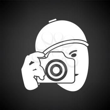 Detective With Camera Icon. White on Black Background. Vector Illustration.