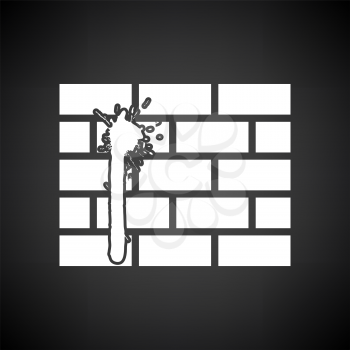 Blood On Brick Wall Icon. White on Black Background. Vector Illustration.