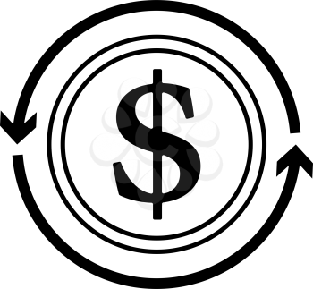 Cash Back Coin Icon. Black Stencil Design. Vector Illustration.