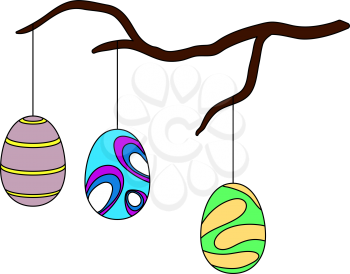 Easter Eggs Hanged On Tree Branch Icon. Editable Outline With Color Fill Design. Vector Illustration.