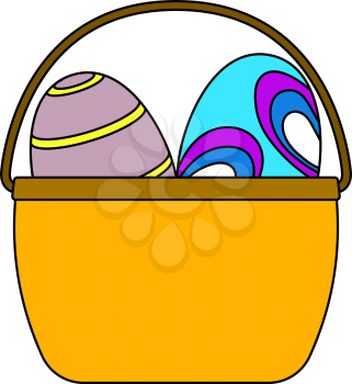 Easter Basket With Eggs Icon. Editable Outline With Color Fill Design. Vector Illustration.