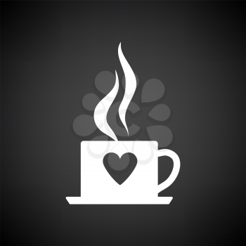 Valentine Day Coffee Icon. White on Black Background. Vector Illustration.