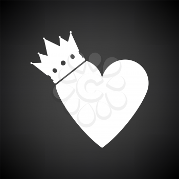 Valentine Heart Crown Icon. White on Black Background. Vector Illustration.