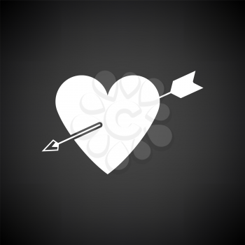 Pierced Heart By Arrow Icon. White on Black Background. Vector Illustration.