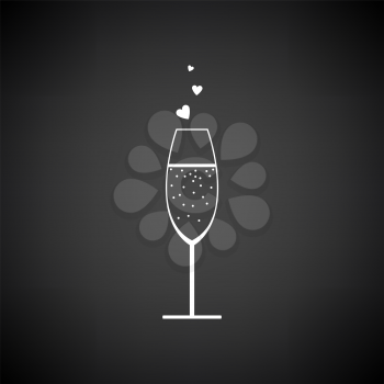 Champagne Glass With Heart Icon. White on Black Background. Vector Illustration.
