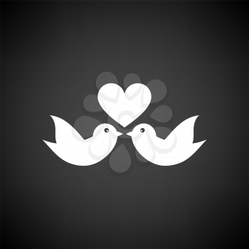 Dove With Heart Icon. White on Black Background. Vector Illustration.