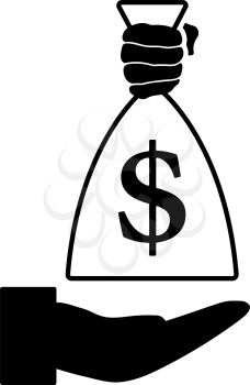 Hand Holding The Money Bag Icon. Black Glyph Design. Vector Illustration.