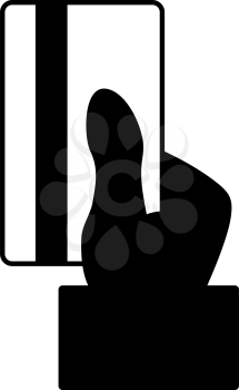 Hand Hold Crdit Card Icon. Black Glyph Design. Vector Illustration.