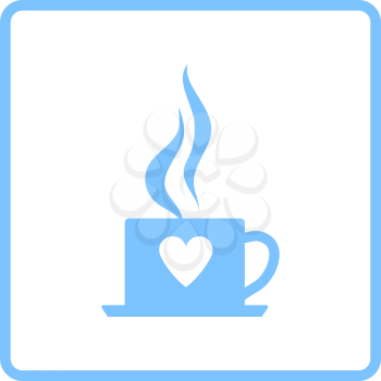Valentine Day Coffee Icon. Blue Frame Design. Vector Illustration.