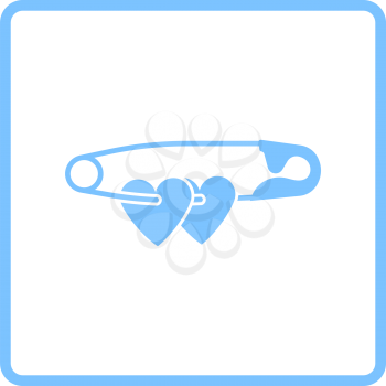 Two Valentines Heart With Pin Icon. Blue Frame Design. Vector Illustration.