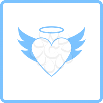 Valentine Heart With Wings And Halo Icon. Blue Frame Design. Vector Illustration.
