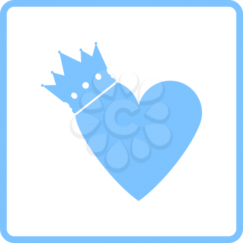 Valentine Heart Crown Icon. Blue Frame Design. Vector Illustration.