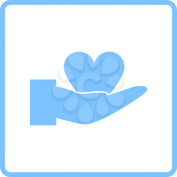 Hand Present Heart Ring Icon. Blue Frame Design. Vector Illustration.