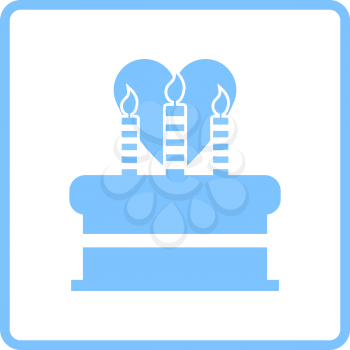 Cacke With Candles And Heart Icon. Blue Frame Design. Vector Illustration.