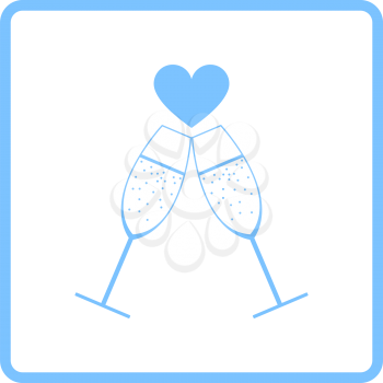 Champagne Glass With Heart Icon. Blue Frame Design. Vector Illustration.