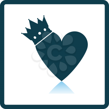 Valentine Heart Crown Icon. Square Shadow Reflection Design. Vector Illustration.