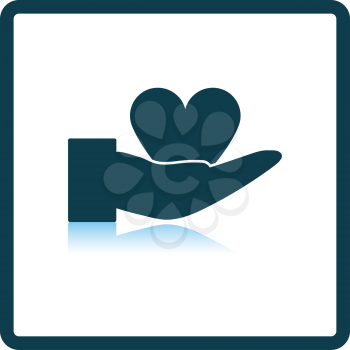 Hand Present Heart Ring Icon. Square Shadow Reflection Design. Vector Illustration.