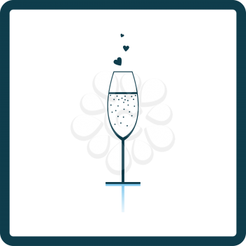Champagne Glass With Heart Icon. Square Shadow Reflection Design. Vector Illustration.