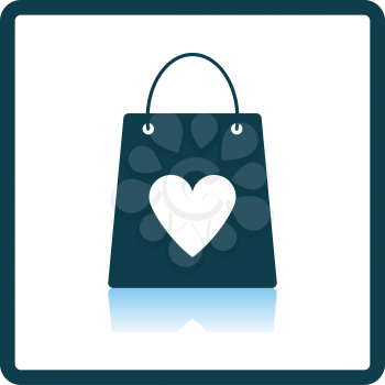 Shopping Bag With Heart Icon. Square Shadow Reflection Design. Vector Illustration.