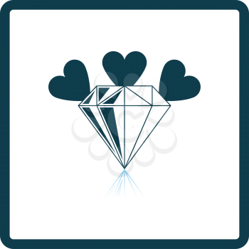 Diamond With Hearts Icon. Square Shadow Reflection Design. Vector Illustration.