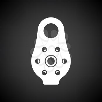 Alpinist Pulley Icon. White on Black Background. Vector Illustration.