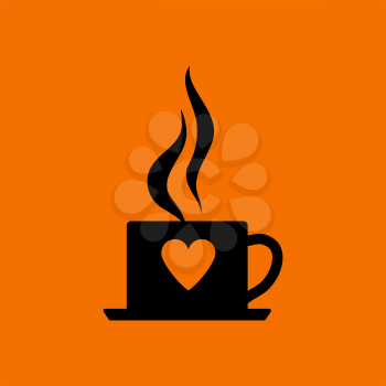Valentine Day Coffee Icon. Black on Orange Background. Vector Illustration.
