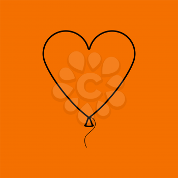 Heart Shape Balloon Icon. Black on Orange Background. Vector Illustration.