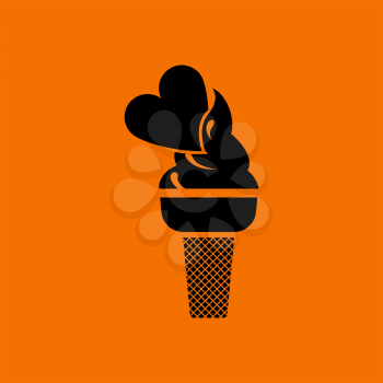 Valentine Icecream With Heart Icon. Black on Orange Background. Vector Illustration.