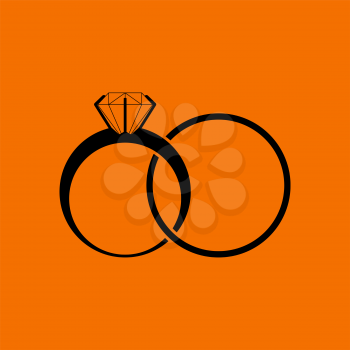Wedding Rings Icon. Black on Orange Background. Vector Illustration.