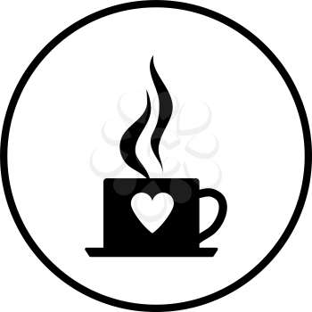 Valentine Day Coffee Icon. Thin Circle Stencil Design. Vector Illustration.