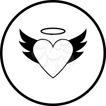 Valentine Heart With Wings And Halo Icon. Thin Circle Stencil Design. Vector Illustration.