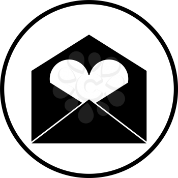 Valentine Envelop With Heart Icon. Thin Circle Stencil Design. Vector Illustration.