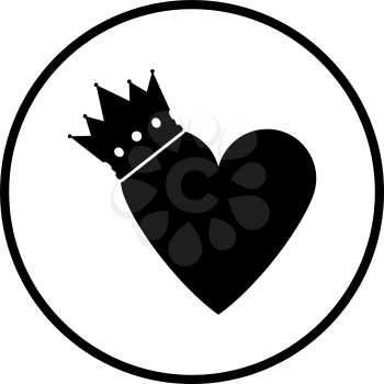 Valentine Heart Crown Icon. Thin Circle Stencil Design. Vector Illustration.