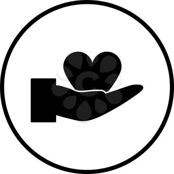 Hand Present Heart Ring Icon. Thin Circle Stencil Design. Vector Illustration.